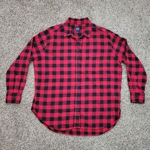 Gap Flannel Shirt Top Red Black Buffalo Plaid 100% Cotton Oversized Size Small